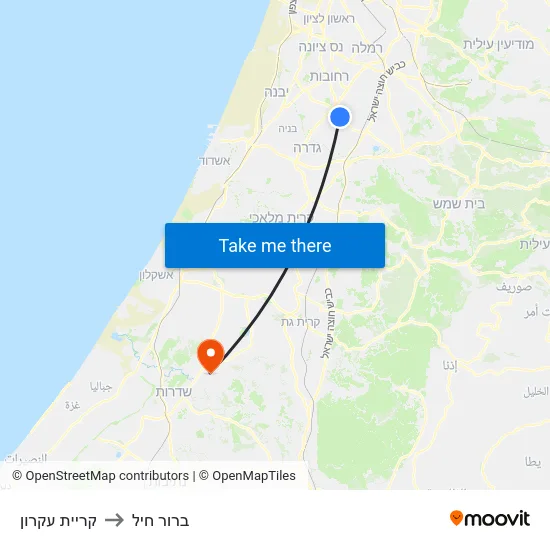 קריית עקרון to ברור חיל map