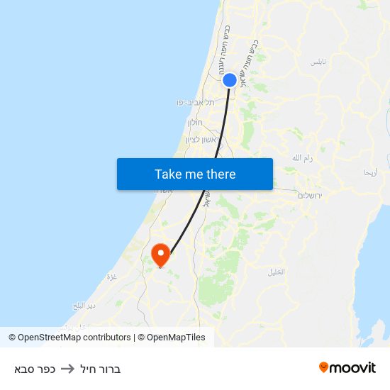 כפר סבא to ברור חיל map