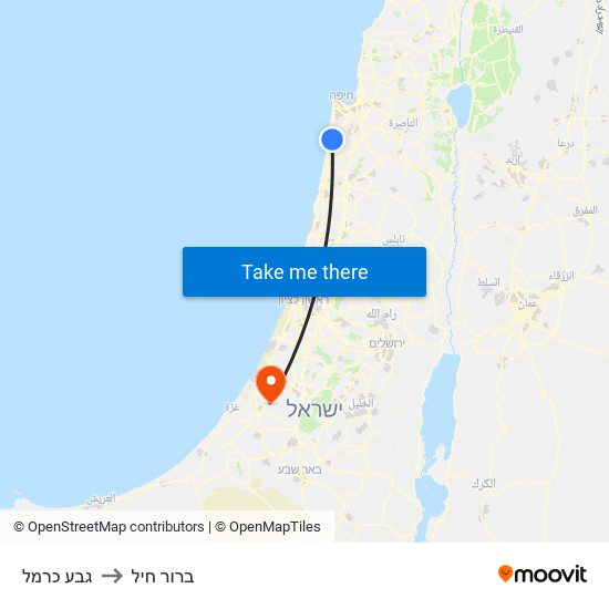 גבע כרמל to ברור חיל map