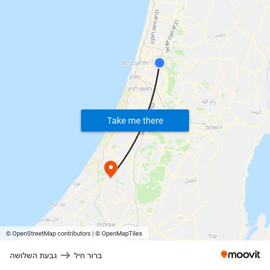 גבעת השלושה to ברור חיל map