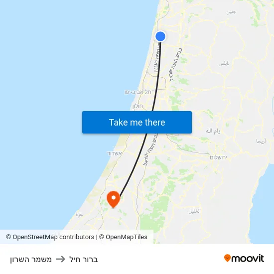 משמר השרון to ברור חיל map