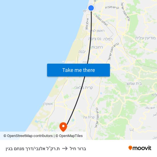 ת.רק''ל אלנבי/דרך מנחם בגין to ברור חיל map