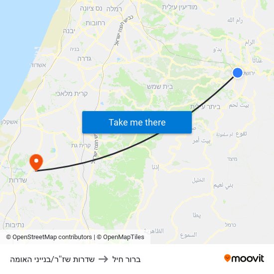 שדרות שז''ר/בנייני האומה to ברור חיל map