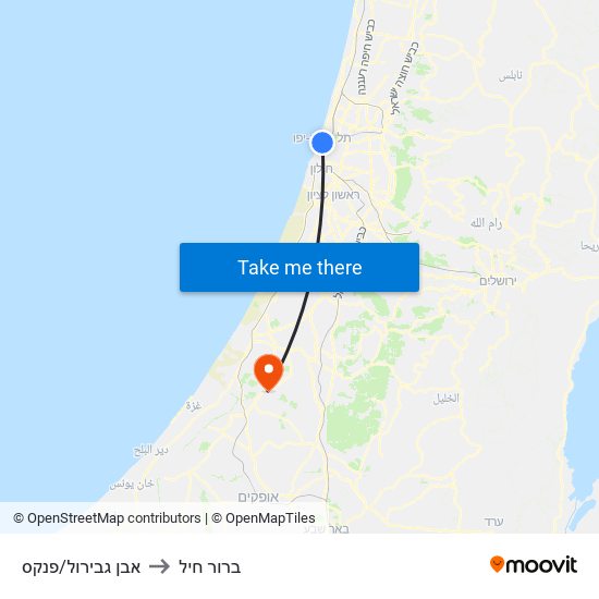 אבן גבירול/פנקס to ברור חיל map