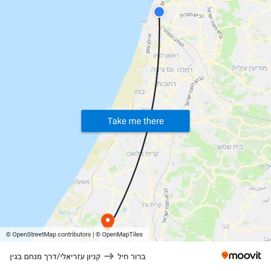 קניון עזריאלי/דרך מנחם בגין to ברור חיל map