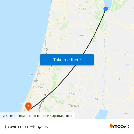 כנרת (מושבה) to עזריקם map