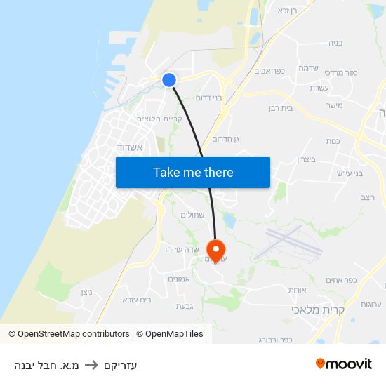 מ.א. חבל יבנה to עזריקם map