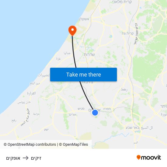 אופקים to זיקים map