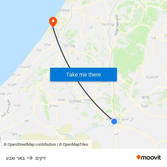 באר שבע to זיקים map