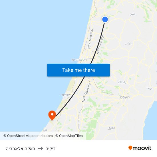 באקה אל-גרביה to זיקים map