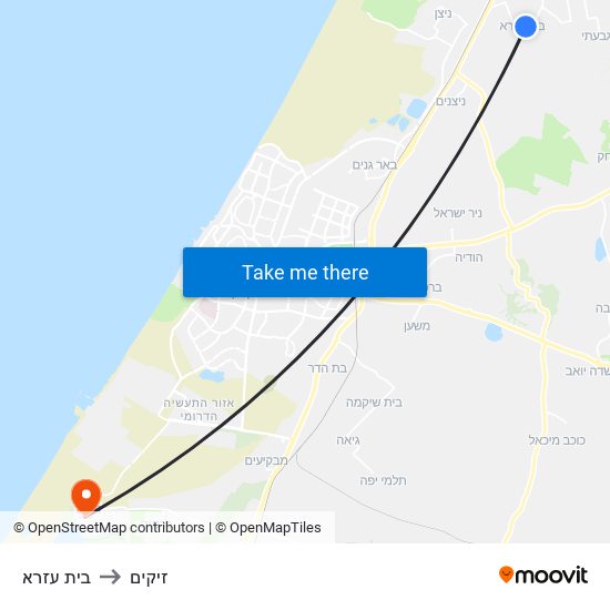 בית עזרא to זיקים map