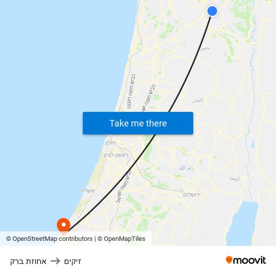 אחוזת ברק to זיקים map