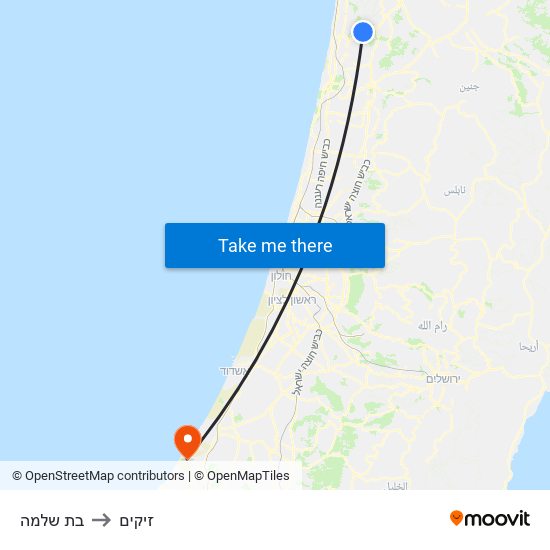 בת שלמה to זיקים map