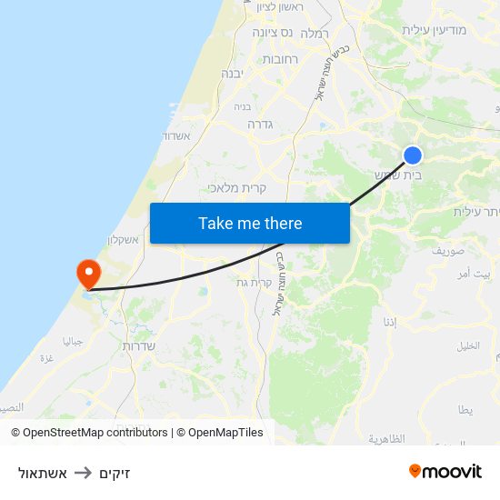 אשתאול to זיקים map