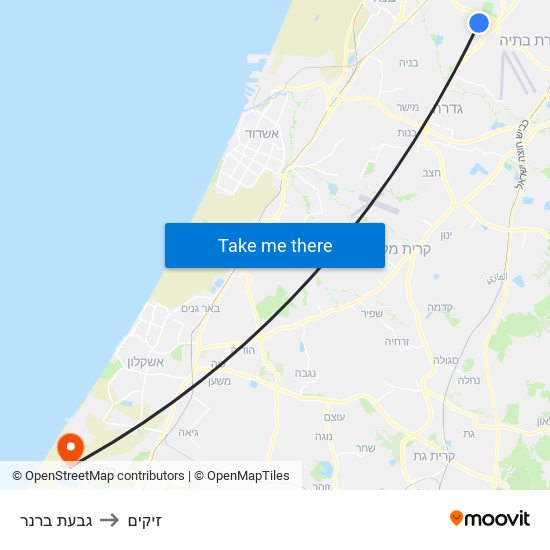 גבעת ברנר to זיקים map