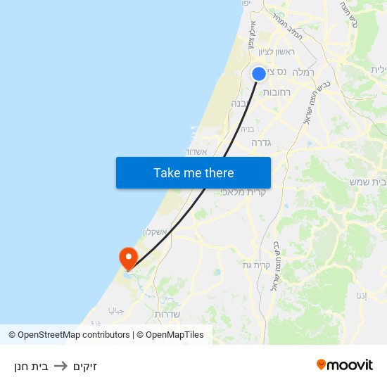 בית חנן to זיקים map