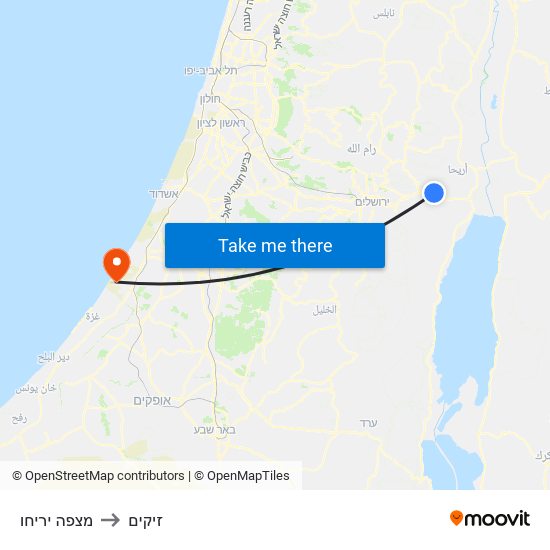 מצפה יריחו to זיקים map