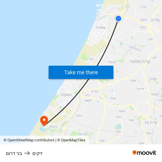 בני דרום to זיקים map