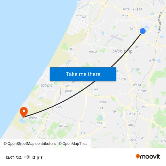 בני ראם to זיקים map