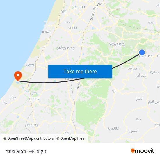 מבוא ביתר to זיקים map