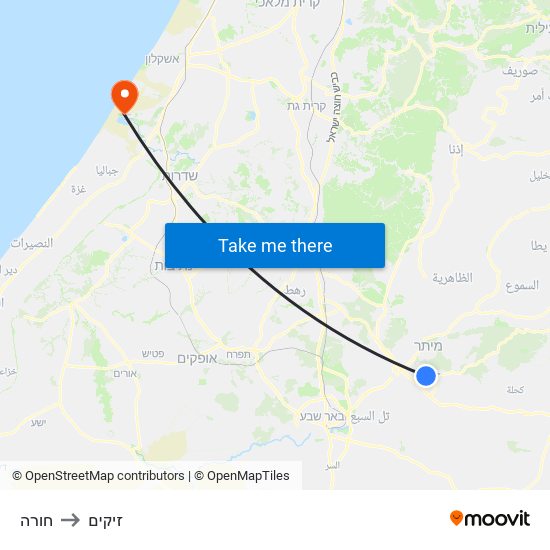 חורה to זיקים map