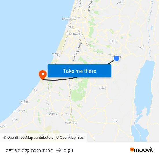 תחנת רכבת קלה העירייה to זיקים map