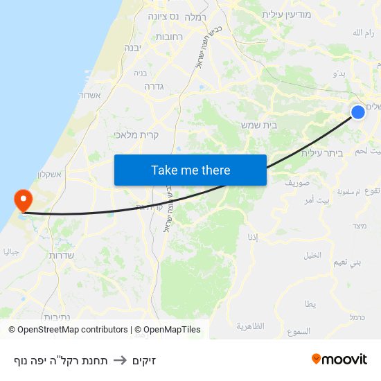 תחנת רקל''ה יפה נוף to זיקים map