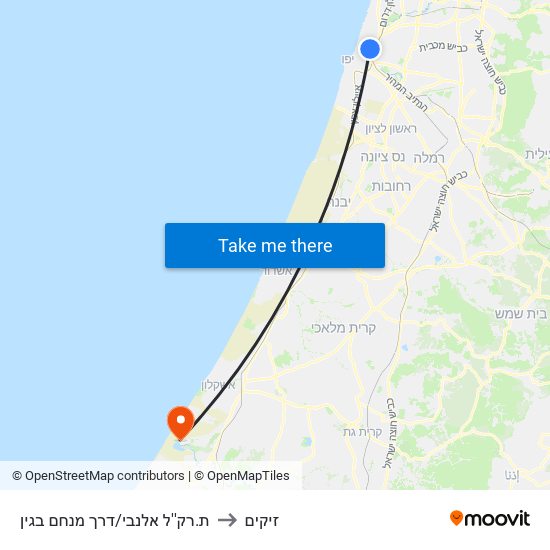 ת.רק''ל אלנבי/דרך מנחם בגין to זיקים map