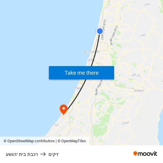 רכבת בית יהושע to זיקים map