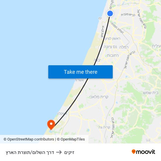 דרך השלום/תוצרת הארץ to זיקים map