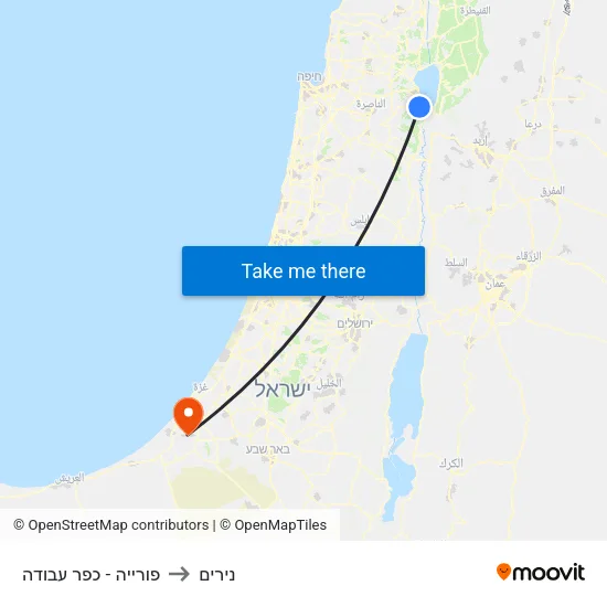 פורייה - כפר עבודה to נירים map
