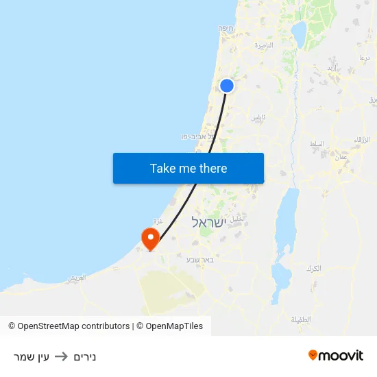עין שמר to נירים map