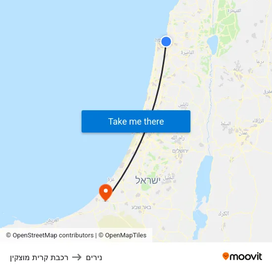 רכבת קרית מוצקין to נירים map