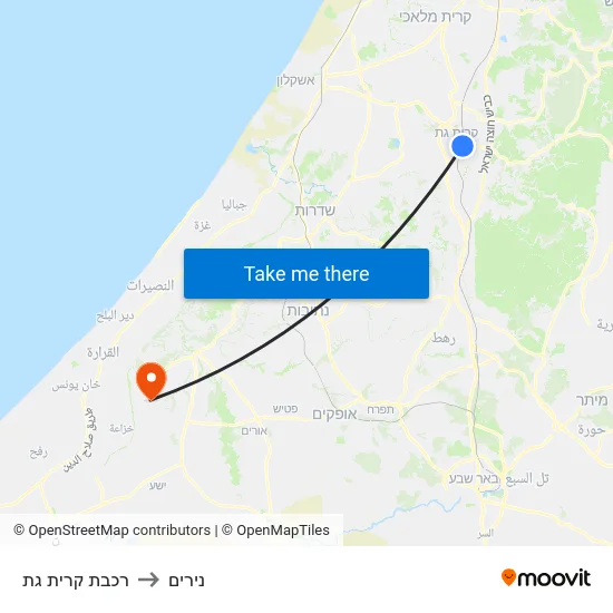 רכבת קרית גת to נירים map