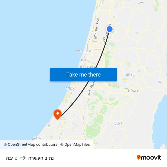 טייבה to נתיב העשרה map
