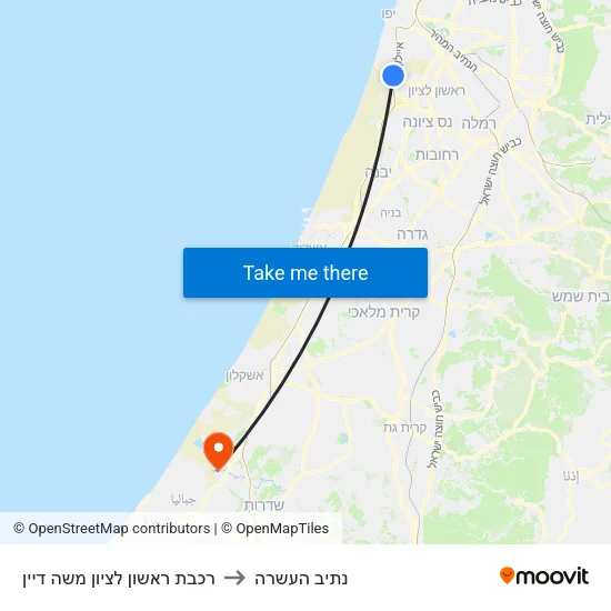 רכבת ראשון לציון משה דיין to נתיב העשרה map