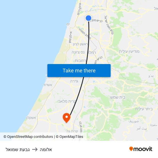 גבעת שמואל to אלומה map