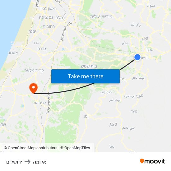 ירושלים to אלומה map