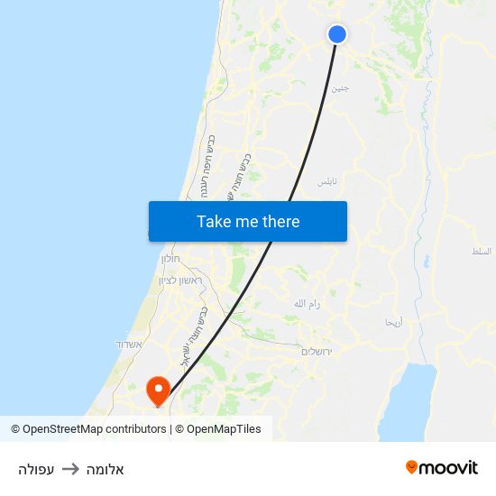 עפולה to אלומה map