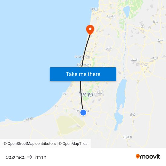 באר שבע to חדרה map