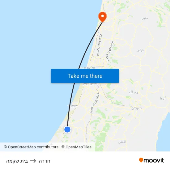 בית שקמה to חדרה map