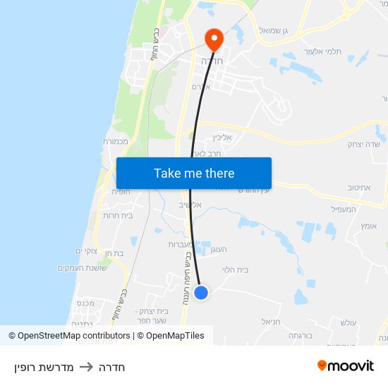 מדרשת רופין to חדרה map