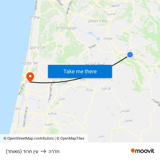 עין חרוד (מאוחד) to חדרה map