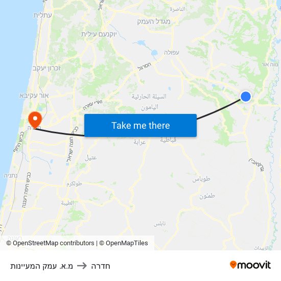 מ.א. עמק המעיינות to חדרה map