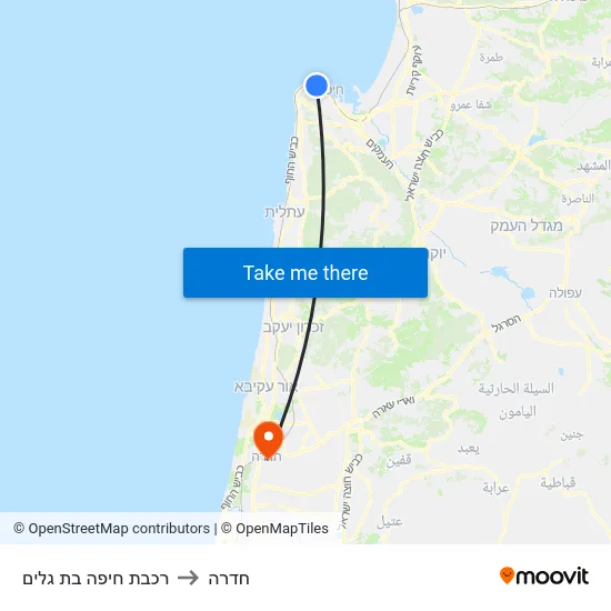 רכבת חיפה בת גלים to חדרה map