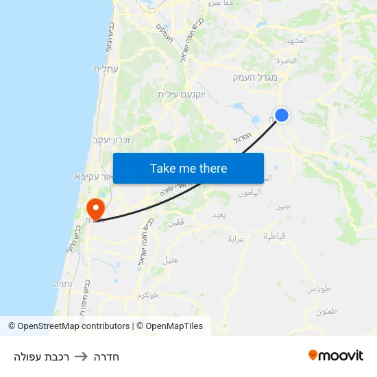 רכבת עפולה to חדרה map