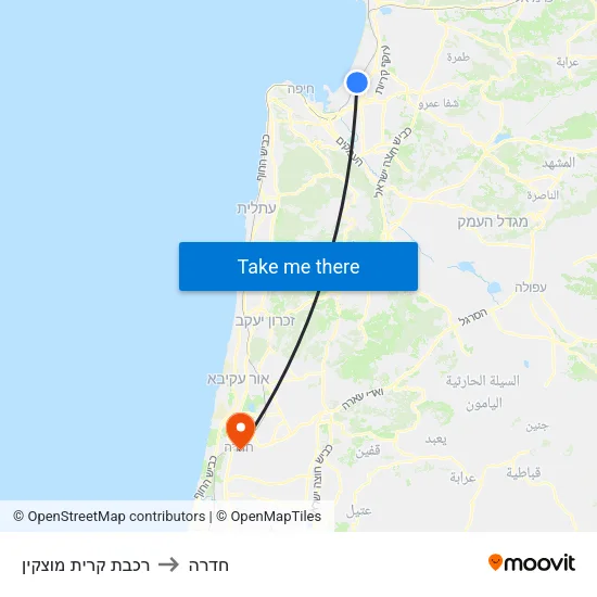 רכבת קרית מוצקין to חדרה map
