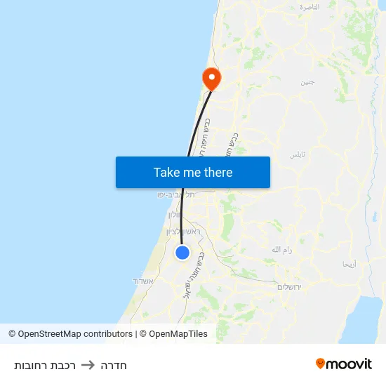 רכבת רחובות to חדרה map