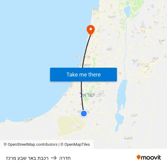 רכבת באר שבע מרכז to חדרה map