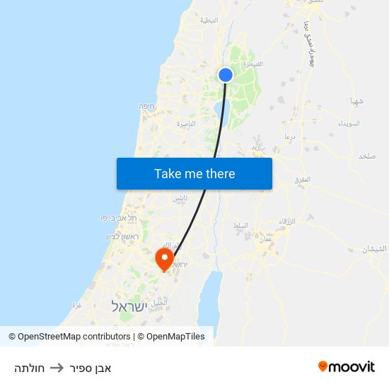 חולתה to אבן ספיר map